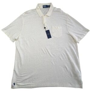 Polo Ralph Lauren 100% Linen Shirt Mens XL White Pocket Pique Polo NWT $168